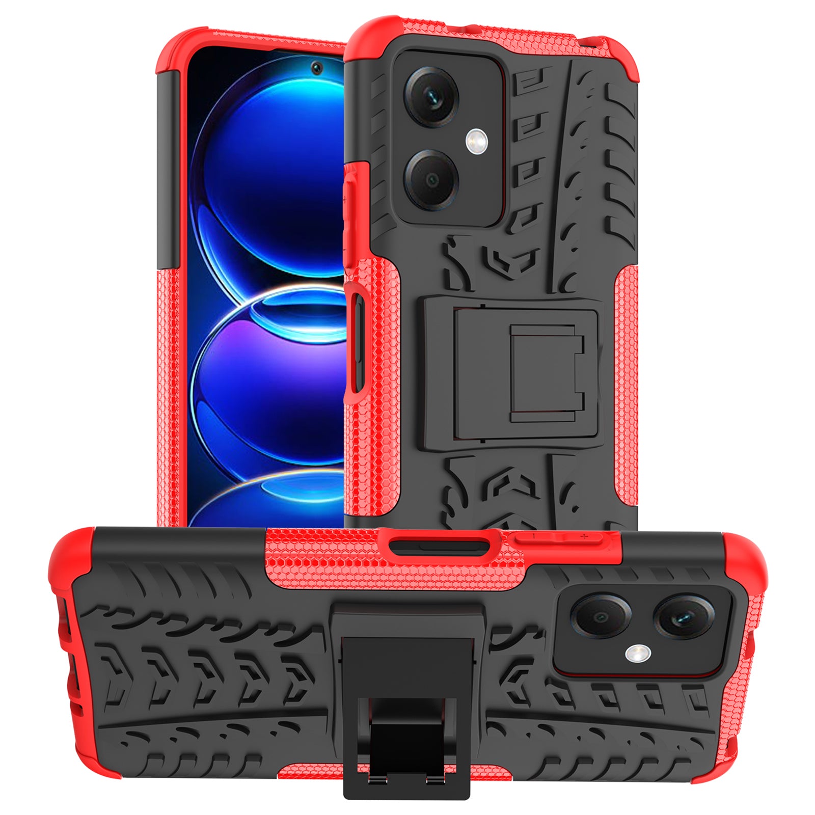 For Xiaomi Redmi Note 12 5G (Global) (India) (China) Poco X5 5G Collision Resistant Tyre Pattern Kickstand Case PC TPU Rugged Hybrid Phone Cover For Xiaomi Redmi Note 12 5G (Global) (India) (China) Poco X5 5G Collision Resistant Tyre Pattern Kickstand Case PC TPU Rugged Hybrid Phone Cover